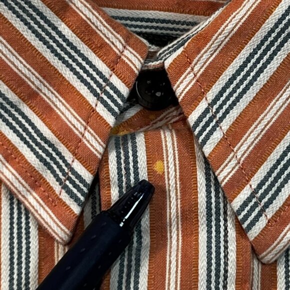 Eddie Bauer Button Up Shirt Mens Large Long Sleeve Orange Striped Cotton - Picture 5 of 7